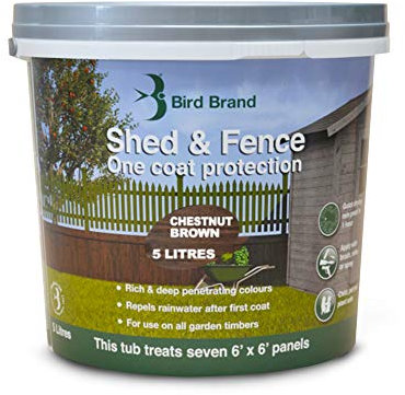Bird Brand Shed & Fence One Coat Protection, 5 Litre, Chestnut Brown Colour