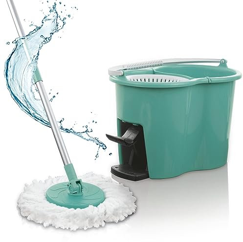 CLEANmaxx Power-Wischmopp mit Zwei-Kammer-Filtersystem | Designed in Deutschland - Schmutzwasser wird gefiltert, leichtes Auswringen für streifenfreie Sauberkeit | Ideal für Laminat, Parkett & Fliesen