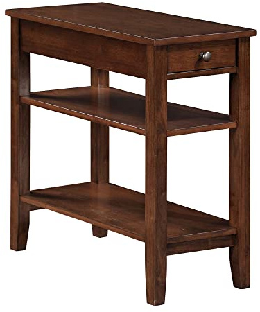 Convenience Concepts American Heritage Chairside End Table with Drawer 23.5 - Classic Living Room Table with Storage Shelf, Bedroom Nightstand, Espresso