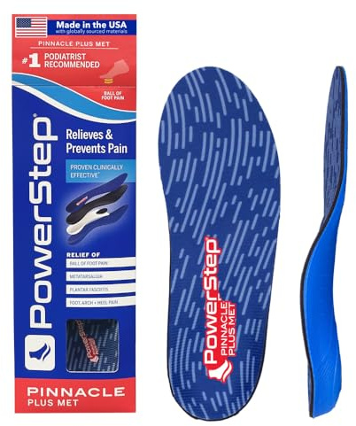 PowerStep Pinnacle Plus Met, Ball of Foot Pain Relief Orthotics, Shoe Inserts, Metatarsalgia, Arch Support, Morton's Neuroma Pain Relief, Shoe Insoles, Metatarsal Pad, Made in USA (M 14-15)