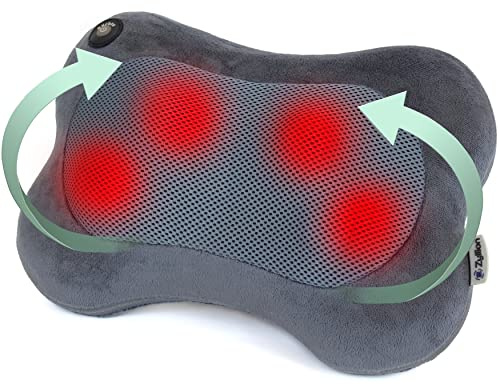 Zyllion Shiatsu Back and Neck Massager with Heat - 3D Electric Kneading Deep Tissue Massage Pillow for Muscle Pain Relief, Slate, ZMA-13
