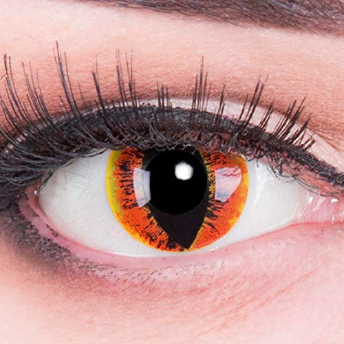 Funnylens 1 Paar farbige gelbe orange Crazy Drachenaugen Dragon Eyes Manticor Jahres Kontaktlinsen Perfekt zu Halloween, Karneval, Fasching oder Fasnacht mit gratis Kontaktlinsenbehälter ohne Stärke