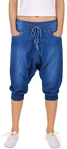 Fraternel Sarouel Pantalon Harem Femme Ample Court Bleu L