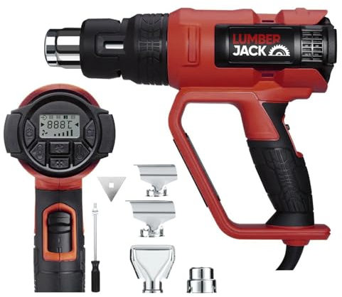 LUMBER JACK HG2000P 2000W LCD Heat Gun, 5 Airflow Settings, 50°C-650°C, Quick Cool-Down, Overload Protection, Ergonomic Grip, Includes 5 Attachments