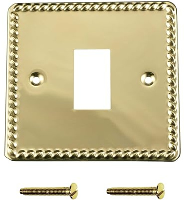 ElekTek Brass Georgian Rope Single Light Switch Polished Metal Cover Plate Conversion - No Wiring or Switch Removal Necessary