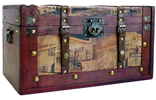 Deluxe Vintage Style Wooden Storage Trunk Chest, Dimensions approx 42x25x23 cm - Gift idea for Christmas, Birthday, Toy Box, Tidy Storage