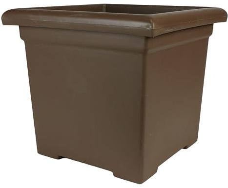 The HC Companies Accent Square Plant Pot w/Drainage - Classic Planters for Outdoor Plants & Indoor Plants - Lightweight & UV-Resistant Square Planter Box (15.5”, Chocolate, Pack of 1)