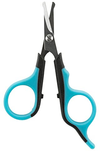 TRIXIE Gesichts- und Pfotenschere mit abgerundeter Spitze zum Schutz - aus Edelstahl - gummierter Kunststoffgriff - 8cm - schwarz/blau - 2360