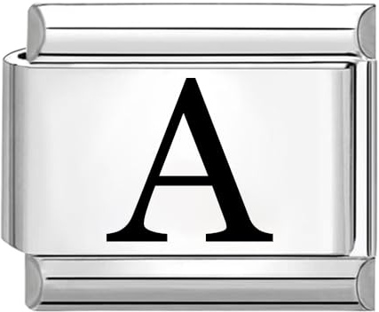 Quiges 9mm Laser geätzt Italian Style Modul Edelstahl Alphabet Buchstabe A für Italienische Armbänder