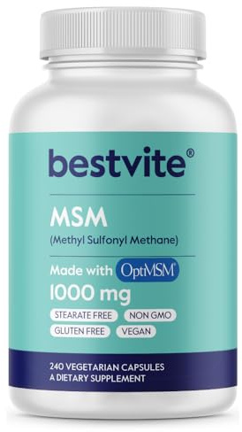 BESTVITE MSM 1000mg Made with OptiMSM (240 Capsules) - No Stearates - GMO Free - Gluten Free - Joint Support