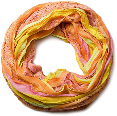 styleBREAKER Damen Loop Schlauchschal mit Streifen und Paisley Muster Mix, Schal, Tuch 01018004, Farbe:Gelb-Orange