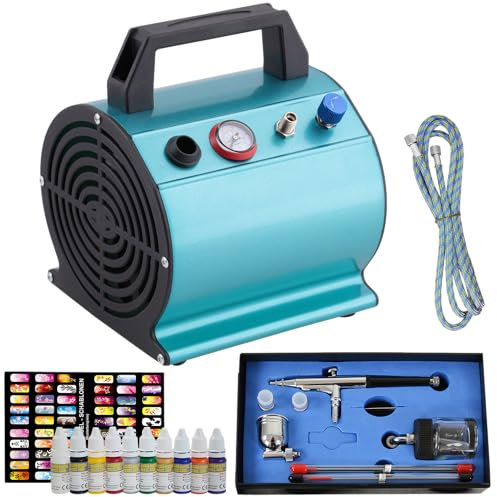SONDER-ANGEBOT AirBrush Set KOMPRESSOR Beauty Maxx I Nail Set - Komplett Set mit Airbrush Kompressor Airbrush Pistole mit 3 Düsen, 10x10ml Airbrush-Nagel-Farben wasserverdünnbar