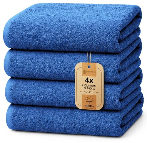 NatureMark Juego de 4 Toallas de Ducha – Toallas Suaves y absorbentes de 100% algodón, adecuadas para el Uso Diario – Azul Real, 70x140 cm