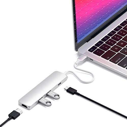 SATECHI 4-in-1 USB-C Hub, Multiport-Adapter, Dockingstation mit 4K HDMI, 60W Power Delivery, 2X USB-A, kompatibel mit MacBook Pro/Air M1/M2/M3 – Silber