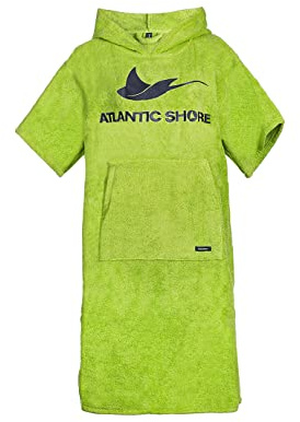 Atlantic SHORE | Surf poncho | badponcho med huva av 100 % bomull | unisex | basic för vuxna, Grön, L/XL