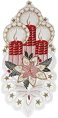 Plauener Spitze Fensterbild 15x35 cm + Saugnapf Advent Weihnachten Kerzen Spitzenbild (Rot)