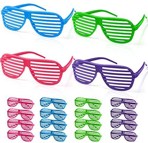 Novelty Place] Neon Farbe Shutter Brille 80er Jahre Party Schlitz Sonnenbrille für Kinder & Erwachsene - 12 Paare (4 Farben)