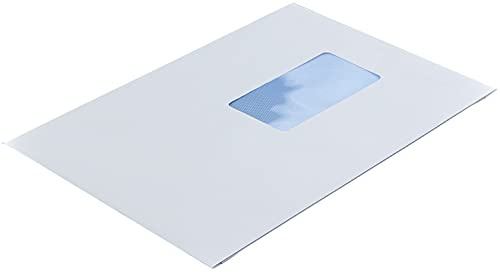 Faltentaschen Versandtaschen, C5, 162 x 229 x 25 mm, weiß, 125 Stück, mit Fenster, Haftklebung mit Abziehstreifen, Gerade Klappe, 120 g/qm Offset, Blanke Briefhüllen