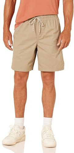 Amazon Essentials Men's Relaxed Fit 8 (20cm) Cotton Shorts with Elastic Waist and Drawstrings, Khaki Brown, XL