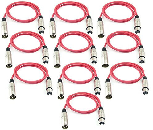 Adam Hall Cables 10 Stück K3MMF0100RED Mikrofonkabel XLR female auf XLR male DMX Audio Kabel 3 pol polig (1,0 m, Rot, 10)
