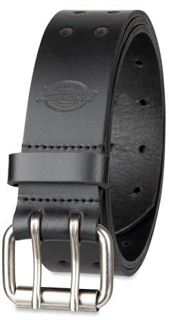 Dickies Men's Leather Double Prong Belt, Black, 34 (Waist: 32)
