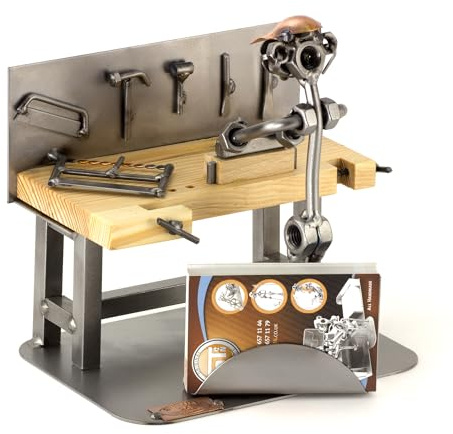 Steelman24 Schraubenmännchen Tischler mit Kartenhalter | Made in Germany,Handarbeit,Geschenkidee,Stahlfigur,Metallfigur,Metallmännchen