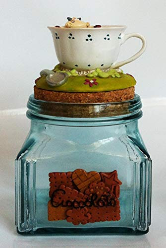 Paolo Chiari Barattolo Porta Cacao/Cioccolato della Mucca Alice in Vetro Empolese 770 ml – Tappo in Sughero Sardo e Marmoresina Dipinta a Mano, 10x10x19 cm