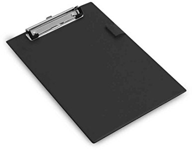 Rapesco A5 Klemmbrett, schwarz, PVC-beschichtet, mit Stifthalter und transparenter Tasche [4 Stück]
