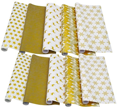 HRB Geschenkpapier 10 Rollen für Weihnachten 2,00 x 0,7m, Weihnachtsgeschenkpapier 2m pro Rolle, hochwertige geschenkverpackung, Packpapier Xmas verschiedene Motive (Serie 2)