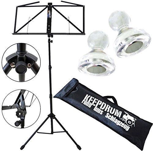 keepdrum Notenständer Schwarz Notenpult mit Tasche + 10 Notenständer-Magnete MG10