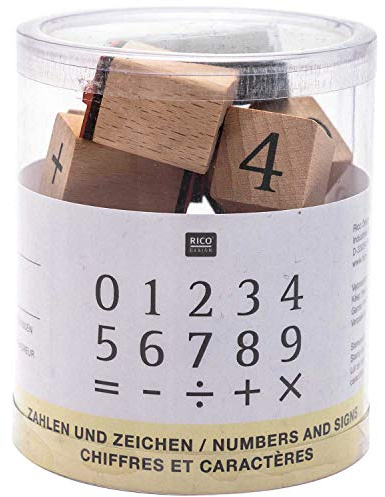 Rico Design – Holzstempel-Set mit Zahlen und Zeichen, Natur