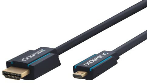 Clicktronic High Speed HDMI auf Micro HDMI oder Micro HDMI auf HDMI Kabel - Adapterkabel Typ D auf Typ A bidirektional 4K Ultra HD, 3D TV, ARC, mit Ethernet für Raspberry Pi 4, Gopro, ODROID, 2m