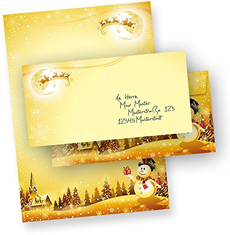 Weihnachtsbriefpapier Set Schneemann (25 Sets ohne Fenster) Briefpapier Weihnachten mit Umschlag