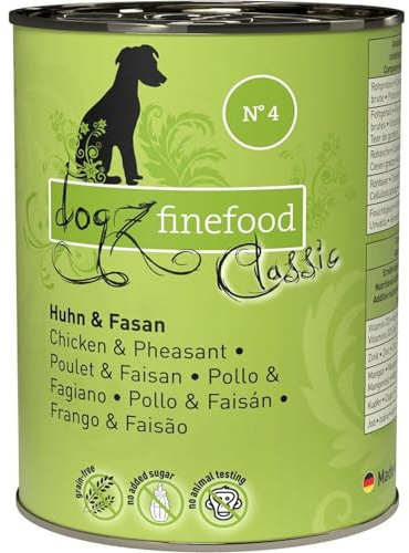 dogz finefood Hundmat våt – nr 4 kyckling & fasan – finmat våtfoder för hundar och valpar – spannmålsfri och sockerfri – hög kötthalt, 6 x 400 g burk