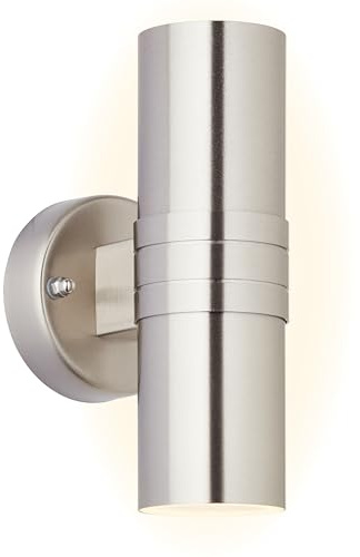 Brilliant Lampe Hanni LED Außenwandleuchte 2flg edelstahl | 2x LED-PAR51, GU10, 3W LED-Reflektorlampen inklusive, (250lm, 3000K) | IP-Schutzart: 44 - spritzwassergeschützt
