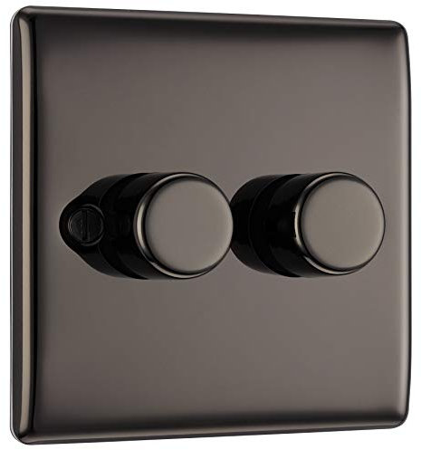 BG Electrical Intelligent Double Wall Dimmer Switch, 2 Way, Raised Profile, Round Edges, Nexus Metal, Black Nickel, 200W, NBN82