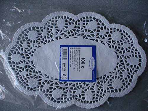 gastro 100 Stück Deko Tortenspitzen Oval Weiß Papier 32x 22 cm