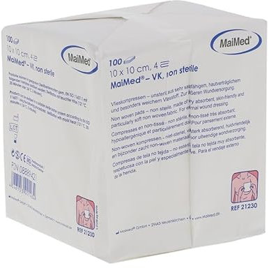 Maimed 100 Stück Vlies Kompressen VK unsteril 10 cm x 10 cm
