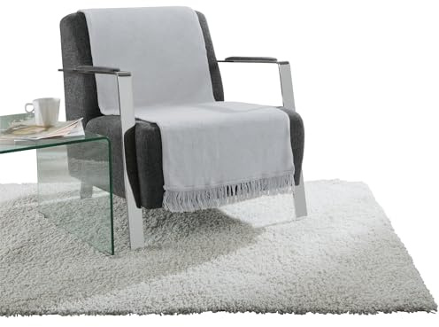 Erwin Müller Sofaüberwurf, Sofaläufer, Sesselschoner Silber Größe 75x200 cm - anschmiegsam, temperaturausgleichend, mit Fransen - (weitere Farben, Größen)
