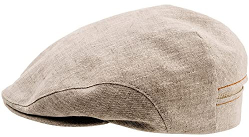 Sterkowski Derby Flatcap | 100% Leinen Super Leicht Herren Sommer Schiebermütze | Gatsby Sonnen Kappe Vintage Fisherhut Golf Cap Urbane Klassische Trendmütze Damen Retro Trucker Beige 59