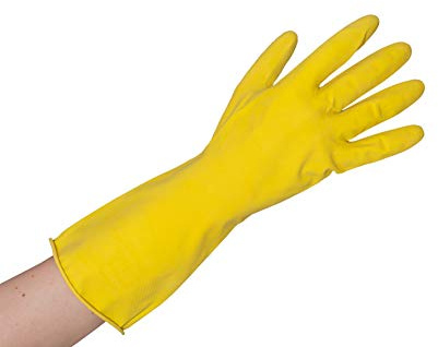 12 Paar Gummihandschuhe - Größe 9 (L) - Haushaltshandschuhe aus Latex gelb - lebensmittelgeeignet - EN 388 EN 374