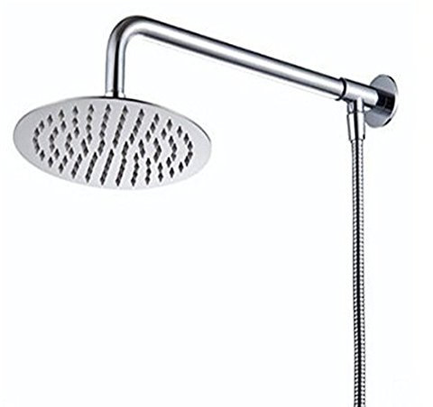 Hiendure®Wall Mount 8 inch Rainfall Round Shower Head with Shower Arm Shower Hose Stainless Steel Chrome Finished