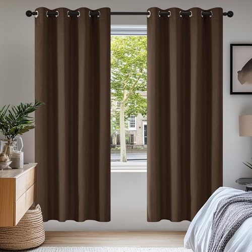 Deconovo Vorhang Verdunkelung Schlafzimmer Blickdicht Gardinen Braun | 2er Set, H175 x B140 cm, Thermogardine Wärmeisolierend, für Wohnzimmer, Schlafzimmer Gardinen, Thermal Curtain, Sichtschutz