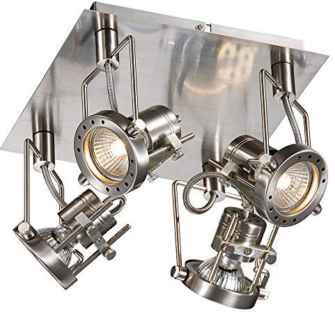 LED-Wandleuchte-Spot JET-LINE, nickel, inklusive LED-Leuchtmittel GU10 4x 7W, Deckenplatte D: 23x23 cm, Decken-Büro-Strahler-Spot-Leuchte-Lampe