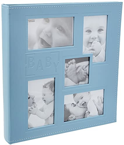 Pioneer Collage Frame Embossed Baby Sewn Leatherette Cover Photo Album, 4x6, 240 Photos, Baby Blue