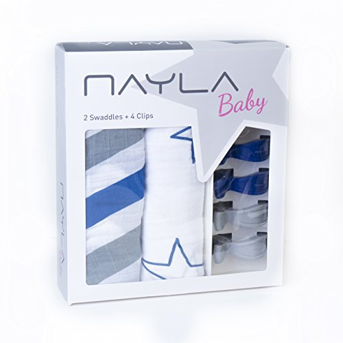 Nayla Baby Set Mulltücher und Clips, Stars & Stripes Boy Blau
