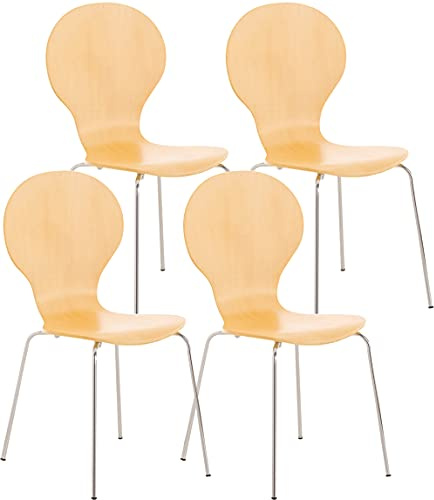 CLP 4X Stapelstuhl Diego l Ergonomisch geformter Konferenzstuhl mit Holzsitz und Metallgestell I Stapelbarer Stuhl mit pflegeleichter Sitzfläche, Farbe:Natur