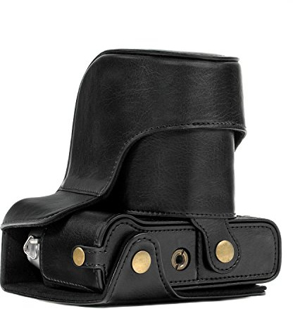 MegaGear MG576 Ever Ready Leder Kameratasche mit Trageriemen kompatibel mit Fujifilm X-T30, X-T20 (16-50mm / 18-55mm Lenses), X-T10 - Schwarz