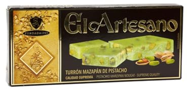 El Artesano - Turrón de Mazapán con Pistacho, Dulce Artesanal con Textura Suave y Toque Crujiente de Pistacho, Combinación Deliciosa de Mazapán Tradicional y Pistachos.