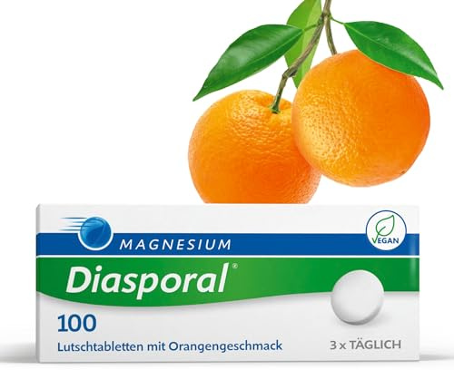 Magnesium-Diasporal 100 mg Lutschtabletten | Mit Magnesiumcitrat | Milder Orangengeschmack | Vegan, glutenfrei und laktosefrei | bei Magnesiummangel und Muskelkrämpfen | 100 Stück